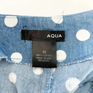 AQUA Polka Dot Ruffle Hem Flutter Denim Shorts Blue White Medium thumbnail 3