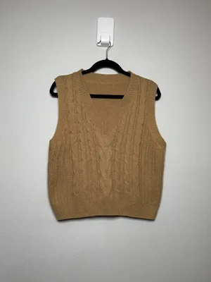 Tan Cropped Knitted Sweater Vest  thumbnail 4