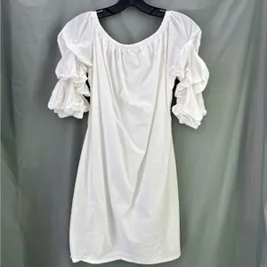 Sam and Jess WHITE Shift Dress Pearl Sleeves Midi On/Off Shoulder Preppy thumbnail 5