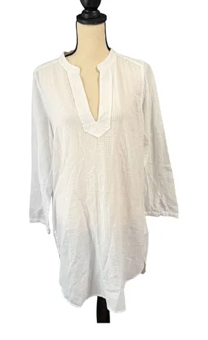 J. Crew Women's White 100% Cotton Gauze Popover Cover-Up Sz M Beachy Casual thumbnail 1