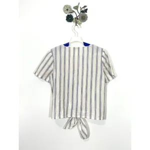 Madewell Agency Button Front Top in Sarasota Stripe Ivory Size Medium Tie Hem thumbnail 8