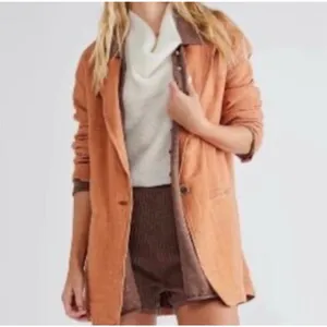 Free People NWOT We The Free Brown Button Linen Cotton Blend Heavy Blazer Jacket thumbnail 4