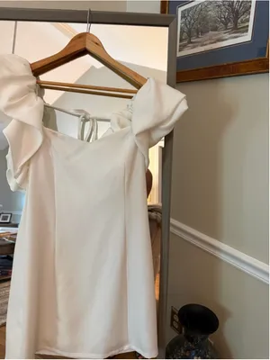 Women's idem ditto White Mini Dress with Ruffle Sleeves L thumbnail 2