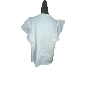 J.Crew Women's‎ Medium White Ruffle Cap Sleeve Round Neck T-Shirt Casual thumbnail 2
