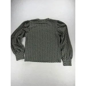 Maeve by Anthropologie Green Geometric Knit Puff Sleeve Mock Neck Top Medium thumbnail 3