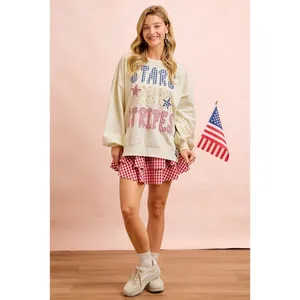 BiBi‎ 4th Of July Stars And Stripes Patches Sweatshirt - Cream - Small thumbnail 10