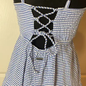 Blue Mini Stripe Nautical Lace Up Back Tiered Cami Dress thumbnail 3