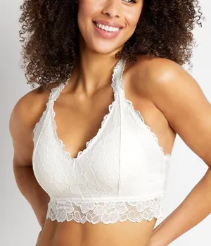 Maurices White Allover Lace Plunge Criss Cross Back Bralette thumbnail 1