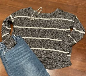 Hollister Gray White Striped Sweater thumbnail 1