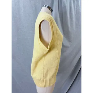 Vintage Style Yellow Cable Knit‎ V-Neck Sweater Vest Sleeveless Pastel Top L thumbnail 3