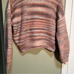 Altar'd State Womens Size Small Crewneck Balloon Sleeve Sweater Pink Gray Stripe thumbnail 3