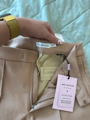 Avec Les Filles Beige Leather Flare Pants thumbnail 7