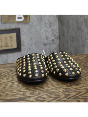 A New Day Womens Channing Studded Slip on Mule Flats Jet Black / Gold 7.5M thumbnail 3