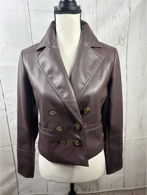 LOFT Versa Faux Leather Cropped Double Breasted Blaze Sz XSP Brown Espresso thumbnail 4