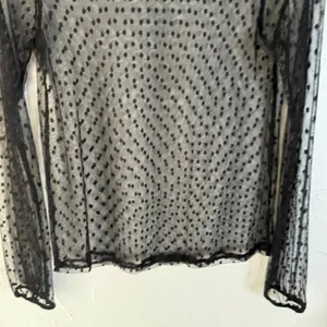 Sheer Black Polka Dot Mesh Long Sl Top Women's Swoss Dot‎ Blouse Small Going out thumbnail 3