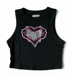 Whadafunk Black Crop Top Graphic Heart Print Tank Top Medium‎ thumbnail 1