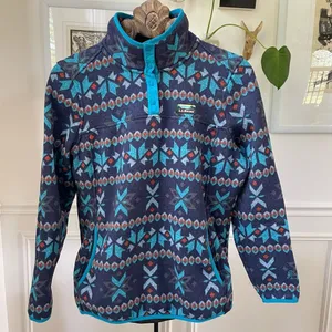 L.L. Bean Aztec Southwestern Print Pullover Fleece Jacket Sweatshirt 1/4 Snap L thumbnail 1