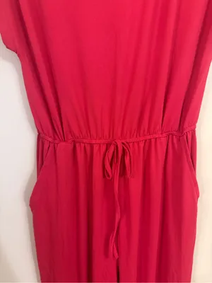 Women’s Short Sleeve Drawstring Jumpsuit in Bright Pink thumbnail 2