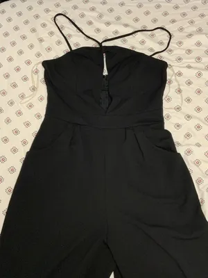 Elegant Sundae Women’s Romper Strap Black Casual Wide Leg Pockets Medium thumbnail 1