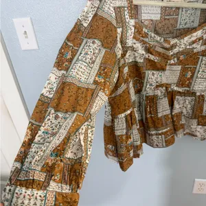 Millibon Mustard, Brown & White Patchwork Long Sleeve Top Size L thumbnail 3