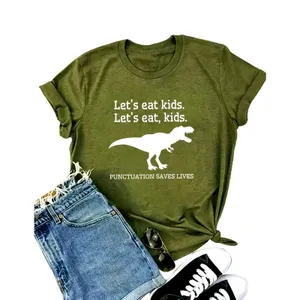 Dinosaur Print T Shirt Short Sleeve Crew Neck Lets Eat Kids Funny 8/10 thumbnail 2