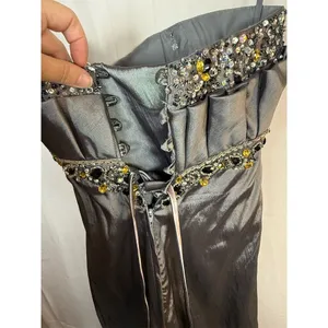 Unbranded Womens Strapless Long Gown Silver Sweetheart Beaded Rhinestone Size 6 thumbnail 7