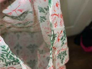 Christmas Free People Cream Canvas Tote with Red & Green Print thumbnail 4