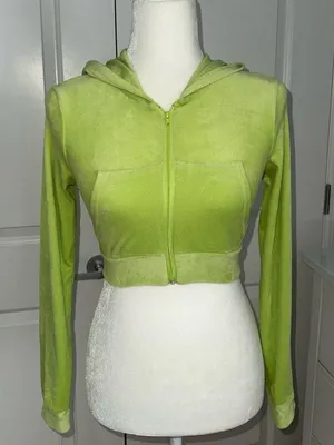 Lime Green Rhinestone Bunny Cropped Hoodie thumbnail 1