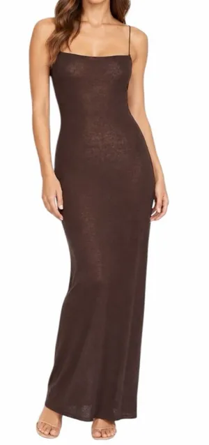 DISSH - Chocolate Brown Lightweight Knit Maxi Dress Sz S thumbnail 1