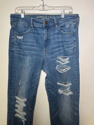 American Eagle Outfitters Women's Distressed Blue Denim Jeans 12 Short Skinny thumbnail 2