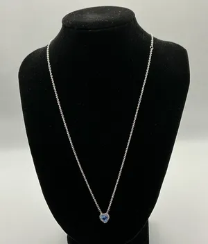 Pandora Blue Heart Halo Necklace Sterling Silver S925 ALE thumbnail 1