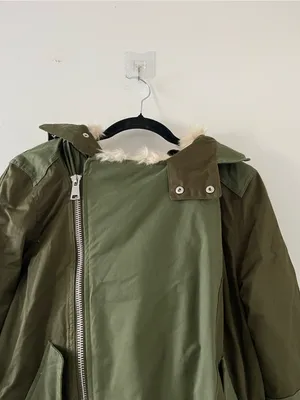 Zara Olive Green Faux Fur Hooded Parka Jacket XS Utility Military Winter Outdoor thumbnail 2