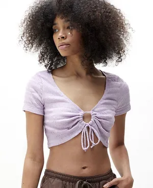Purple Tie Front Keyhole Top thumbnail 1