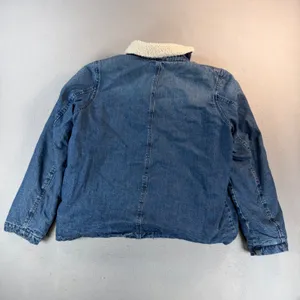 J.Crew Jeans Denim Sherpa Lined Jacket Blue Medium Wash Snap Front Womens Large thumbnail 2