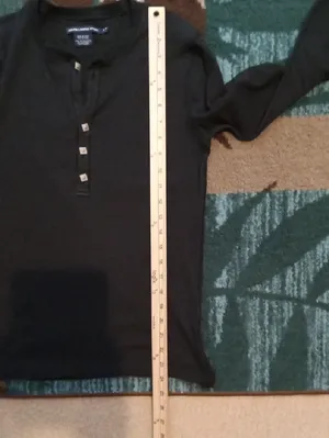 Ralph Lauren Sport Black Ribbed Button Henley Top Speckle Womens Large thumbnail 8