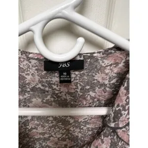 JBS Women Brown Pink Floral Ruffle V-Neck Sheer Mini Dress Size 10 NWT thumbnail 7