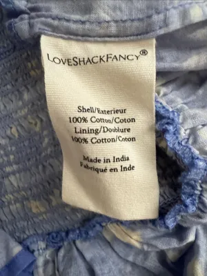 LoveShackFancy Belle Smocked Tie Straps Cotton Mini Dress Blue Jay Floral Print thumbnail 11