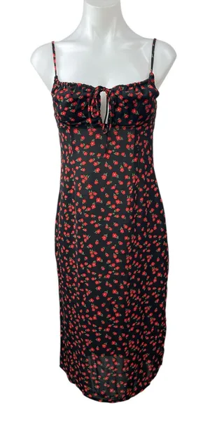 Princess Polly Black Floral Sleeveless Midi Cami Camisole Tank Bodycon Dress 4 thumbnail 1