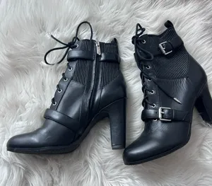 Sam Edelman Skylar Black Zipper Block Heel Ankle Boots with Lace-up detail size thumbnail 1