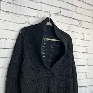 Vintage Lauren Ralph Lauren Black Cotton Puff-Sleeve Button Front Cardigan M Y2K thumbnail 3