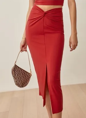 Reformation RYLAN Red Knot‎ Front Midi Skirt Size Medium thumbnail 1