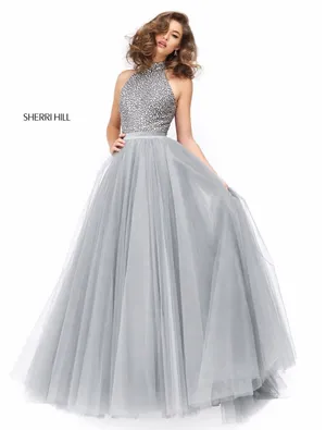Sherri Hill 11316 Silver Beaded Tulle Ball Gown‎ Size 2 NWT Formal thumbnail 1