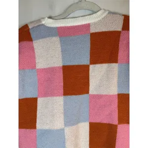 Womens Knit Sweater Vest Size S Colorblock Checkered Pink Blue Rust Cream thumbnail 9