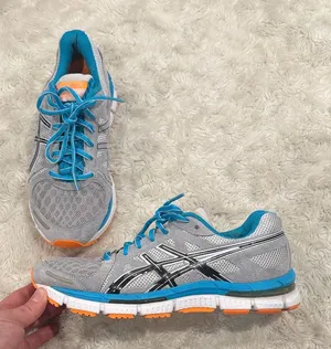 Asics‎ Gel-Neo 33 running shoes Woman's Sneakers Size 8 Gray, Blue, and orange. thumbnail 1