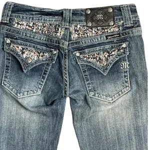 Miss Me Y2K Skinny Embellished Medium Wash Saddle Stitch Low Rise Jeans‎ Size 27 thumbnail 6