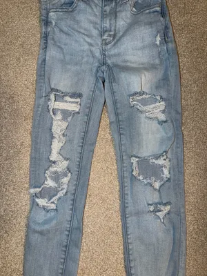 American Eagle Light Wash Distressed Cropped High Rise Jeggings thumbnail 4