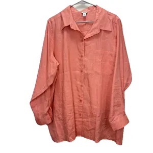 LL Bean Coral Orange Premium Washable Linen Long Sleeve Button‎ Up Shirt Size 1X thumbnail 3