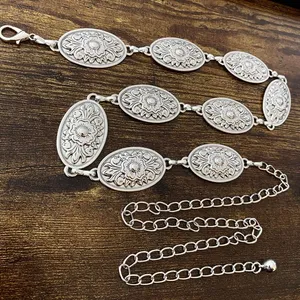 Silver Y2K Western Floral Oval Concho Chain Belt, Fits 25-44 Inches, X7GA1363 thumbnail 7