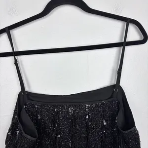 Loft Sequin Fringe Square Neck Cami Black Party Top‎ Evening Glam Size Large thumbnail 7