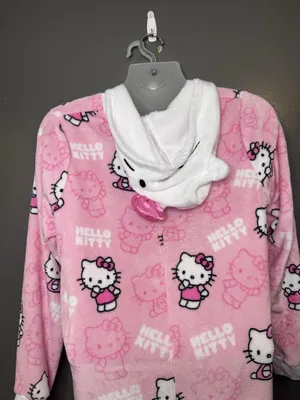 Hello Kitty One Piece Pajamas Womens XL Pink Hooded Fleece One-piece Sleepwear thumbnail 8